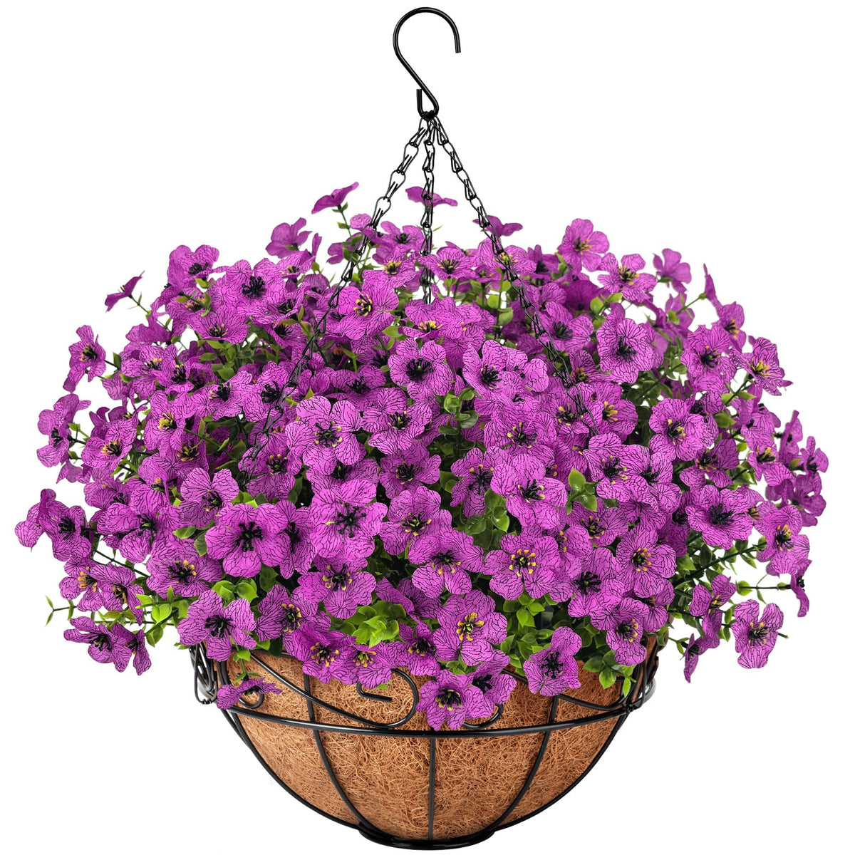 Roberly Artificial Hanging Flowers for Outdoors with Hanging Basket, Violet