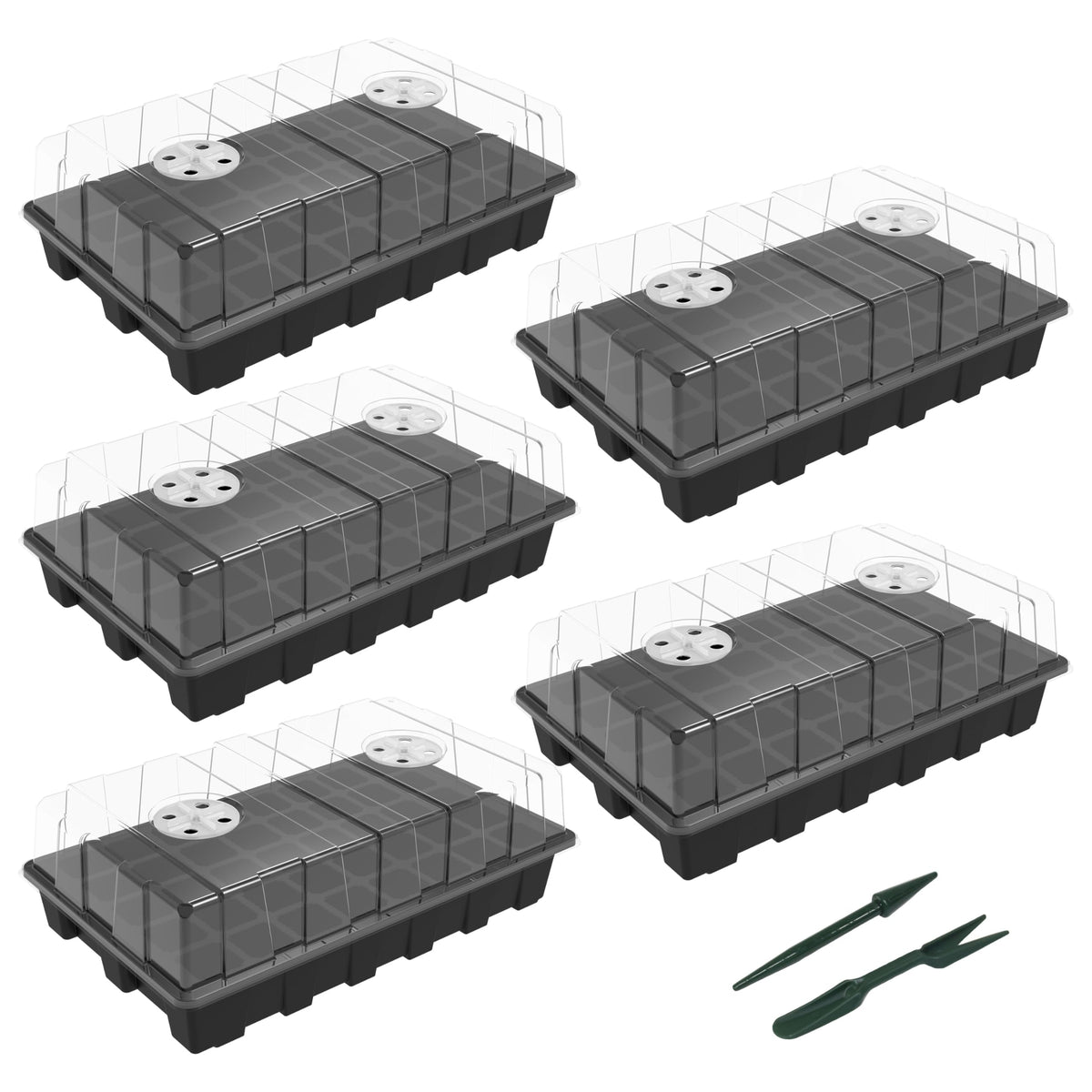 Gardzen 5 Pack Seed Starter Trays with Vented Domes 150 Cell Black