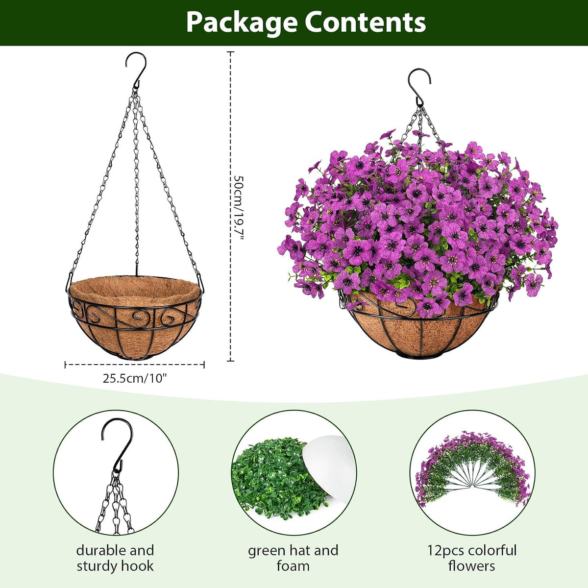 Roberly Artificial Hanging Flowers for Outdoors with Hanging Basket, Violet