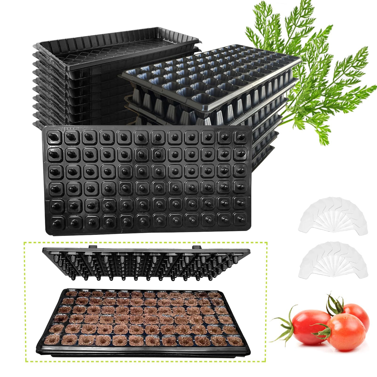 200 Cell Seed Starter Trays with Dibber – 20 Pack Reusable Seedling Trays for Germination Propagation, 200 Hole Soil Digger for Quickly Setting Out, Gift for Gardener