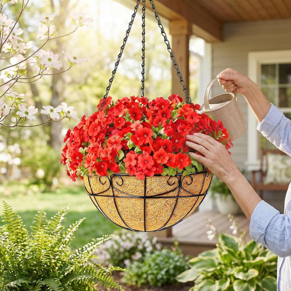 3 Pack 12 Inch Hanging Baskets for Plants Outdoor - Metal Hanging Planters for Outdoor Plants with Coco Liners - Heavy Duty Empty Hanging Flower Pots for Porch Patio Garden