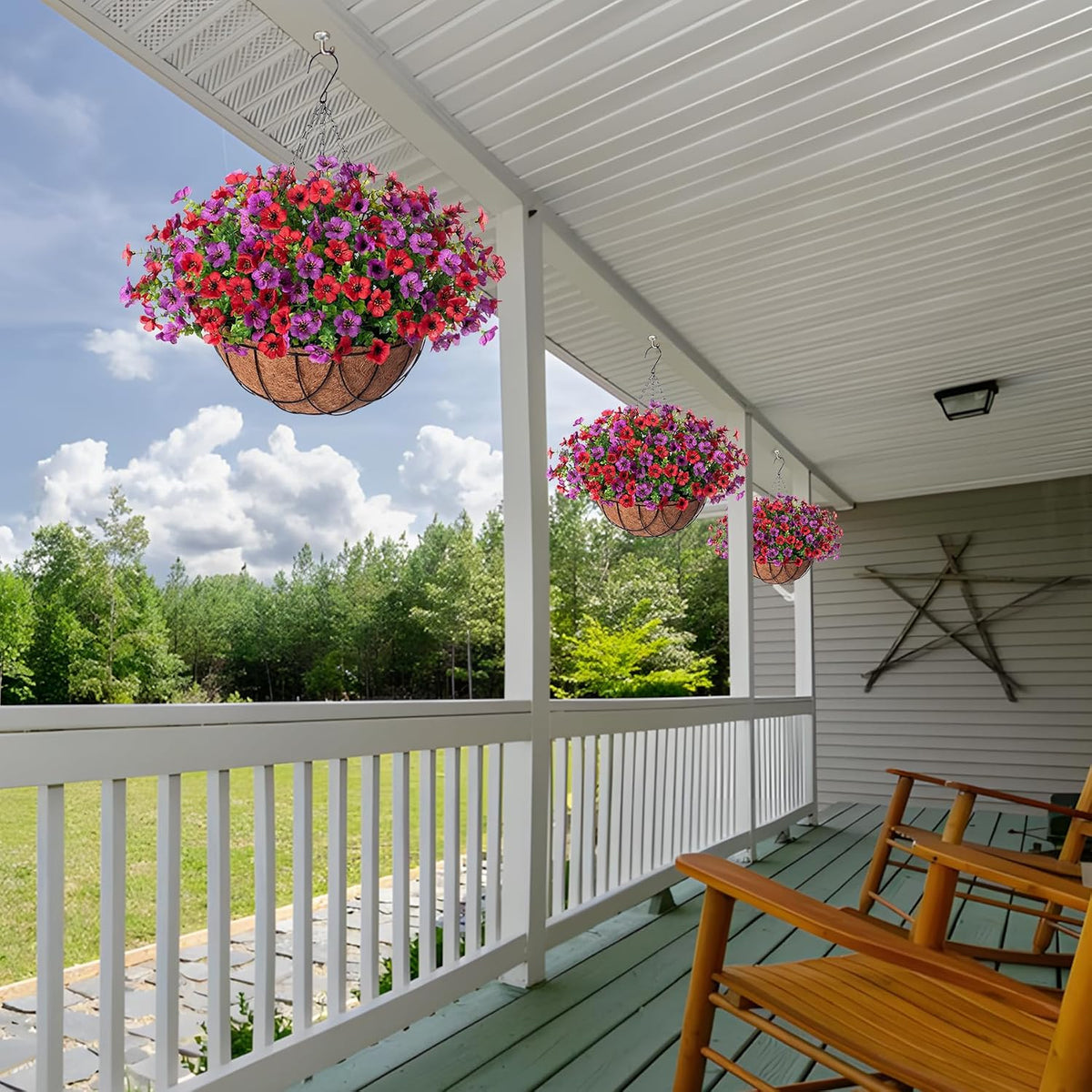 INXUGAO Artificial Fake Flowers Hanging Basket for Outdoor Decoration