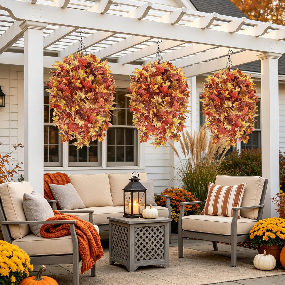 HUAESIN 2 Set Fall Hanging Baskets Outdoor with Maple Leaves