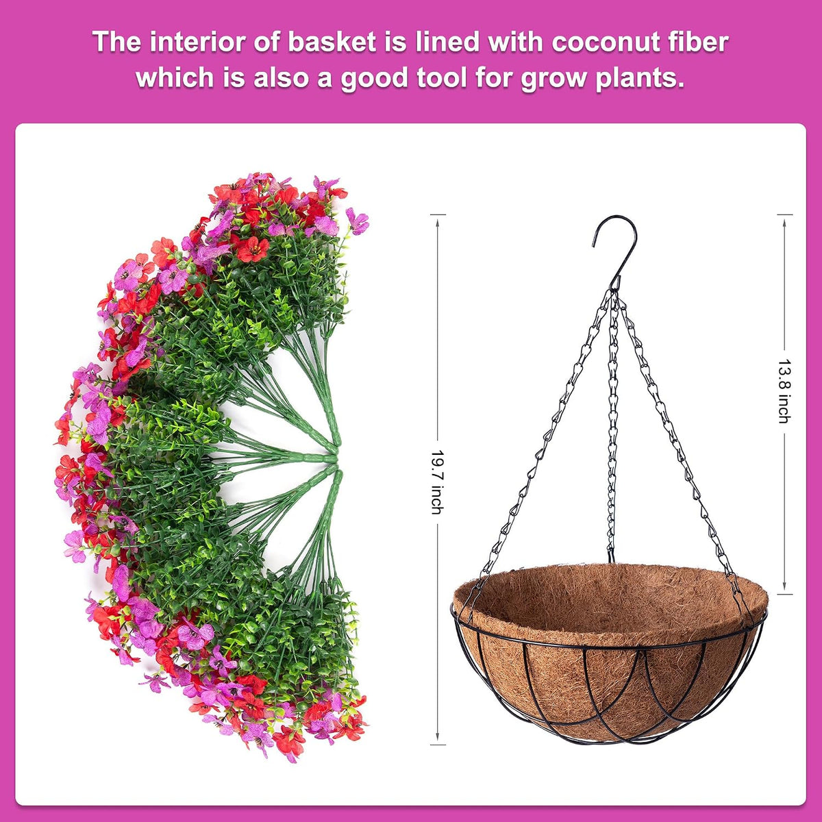 INXUGAO Artificial Fake Flowers Hanging Basket for Outdoor Decoration