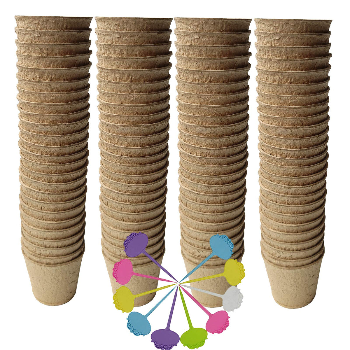 100 Pack 3 inches Biodegradable Seedling Peat Pots for Plants Seed Starter, Indoor Planting Cups for Seedlings with 100 Pack Plant Markers