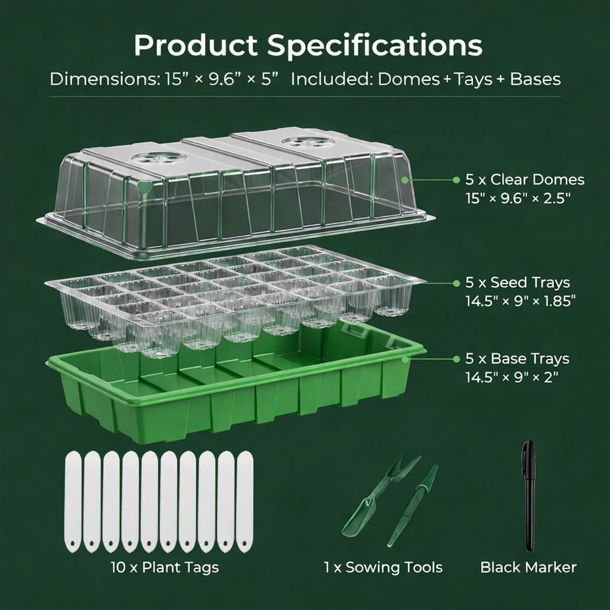 Gardzen 5 Pack 40 Cell BPA Free Seed Starter Tray Kit