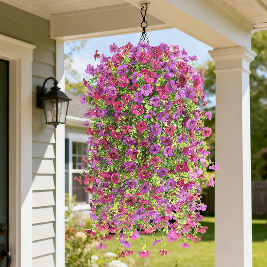INQCMY Artificial Hanging Flower Baskets for Spring Outdoor Decoration Fake Plants UV Resistant Faux Silk Daisy with Eucalyptus Leaves Realistic Look for Home Porch Patio Yard