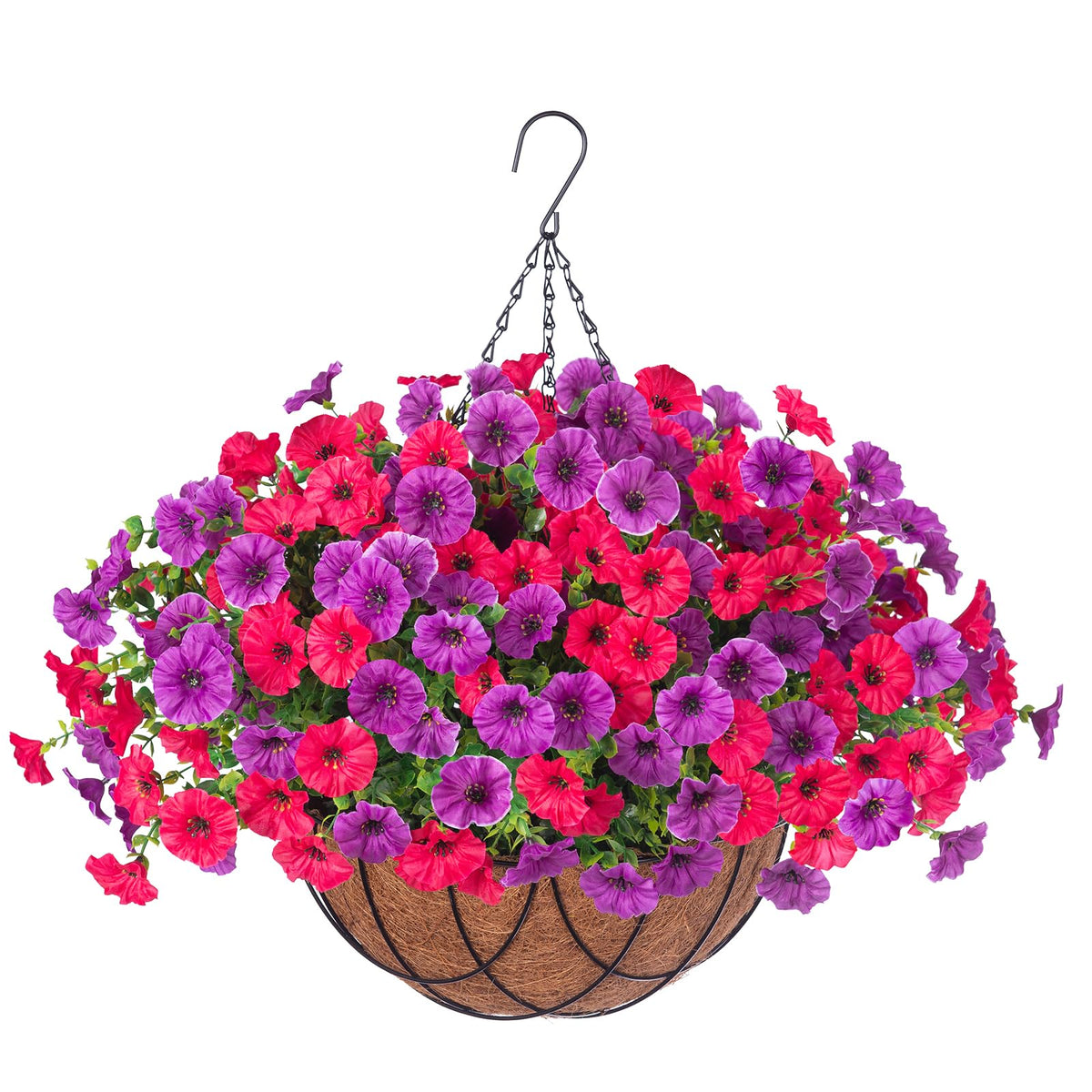 Artificial Flowers with Hanging Basket, Outdoor Faux Plants UV Resistant