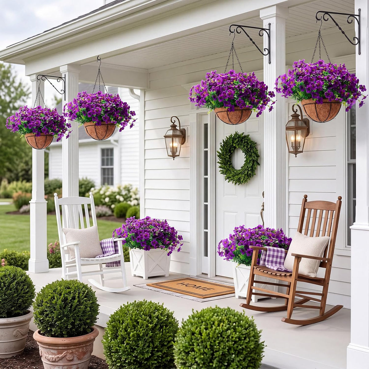 Sosation 4 Sets Artificial Hanging Flowers Basket for Outdoor Decor