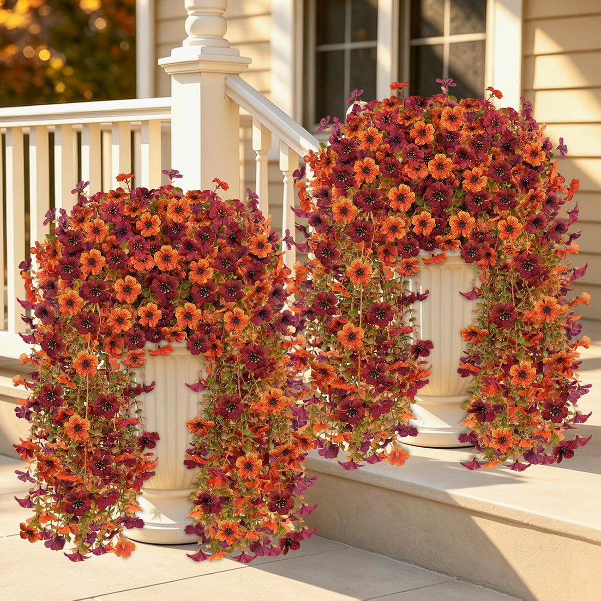 8PCS Artificial Fall Hanging Flowers for Outdoor Realistic hanging Mums