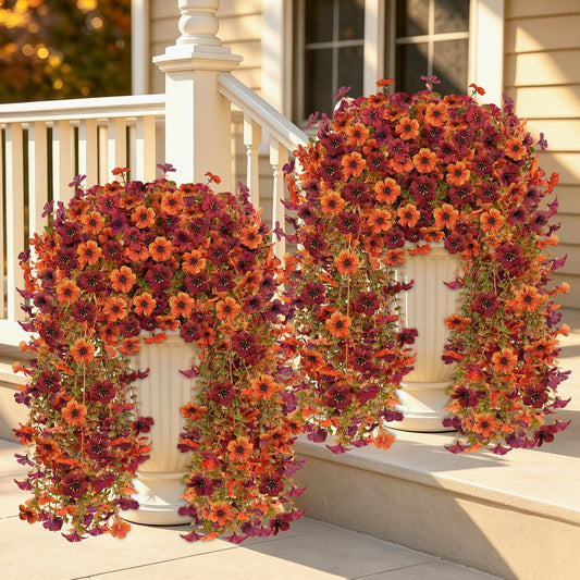 8PCS Artificial Fall Hanging Flowers for Outdoor Realistic hanging Mums