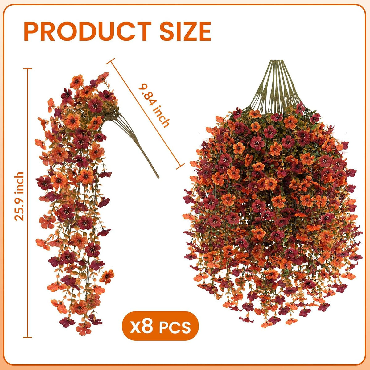 8PCS Artificial Fall Hanging Flowers for Outdoor Realistic hanging Mums