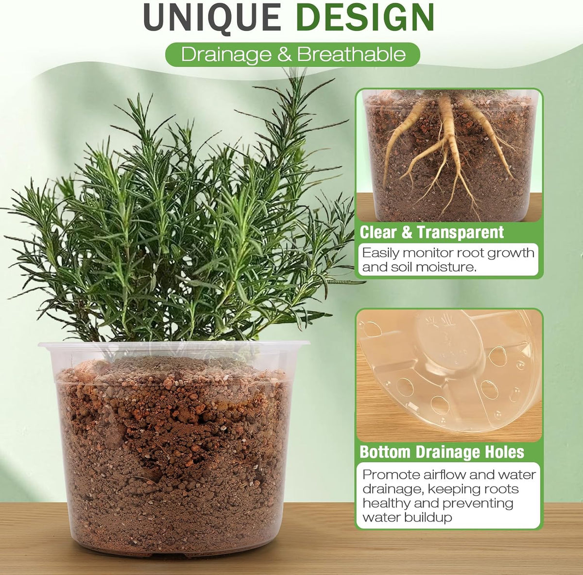 7/8/10 Inch Large Clear Nursery Pots with Drainage, 9 Pack Plastic Pots for Plants, Clear Plant Seedling Pots for Indoor & Outdoor Gardening (7 8 10 inch)