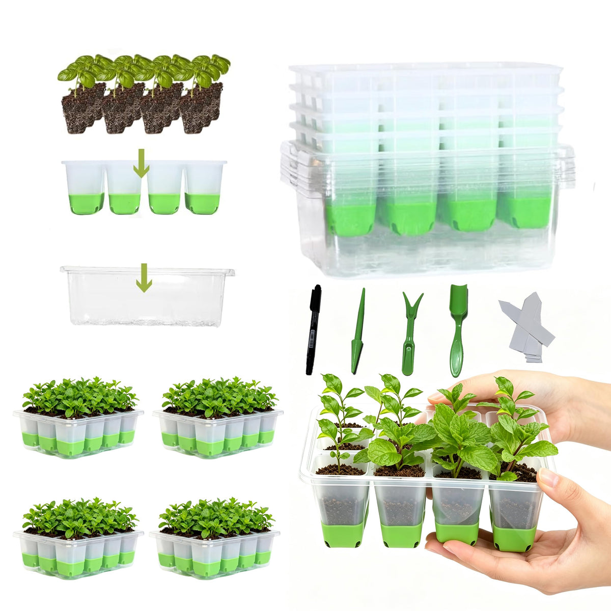 NestNature 5-Pack Seed Starter Tray Set|Reusable 60Cell Seed Starter Trays