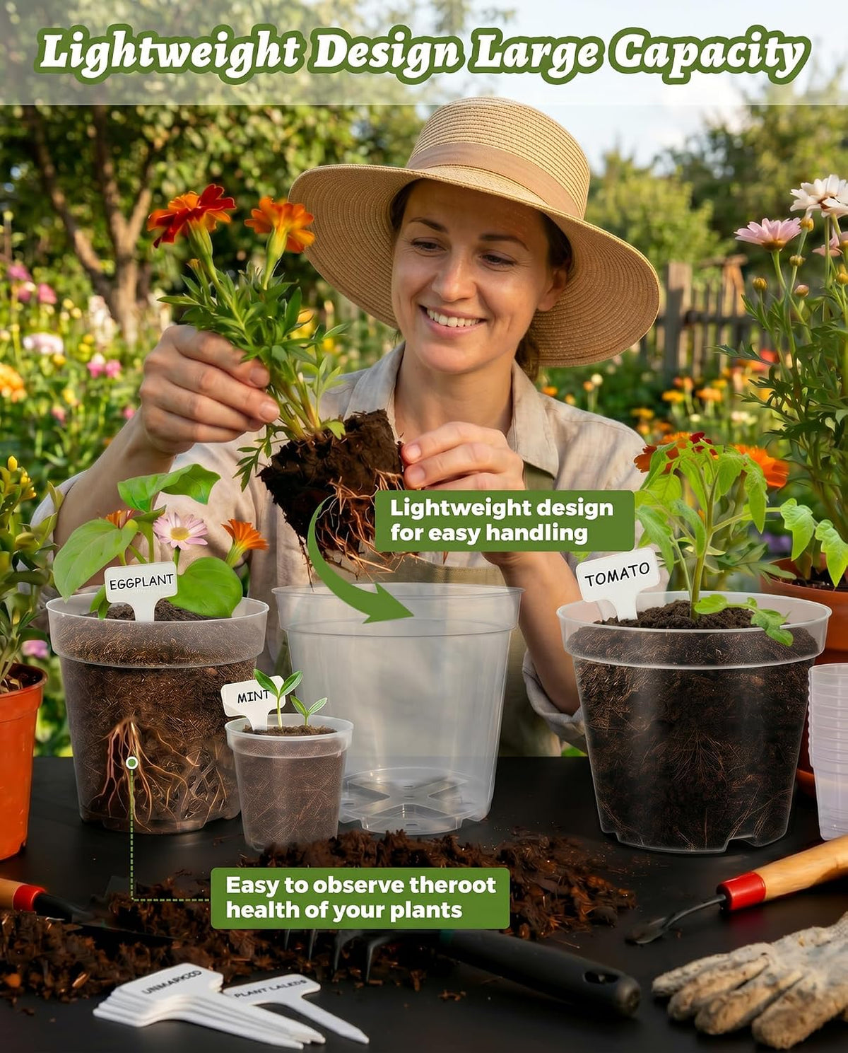 16 Pack 10/8/6/4 Inch Sizes Large Clear Nursery Pots with Drainage