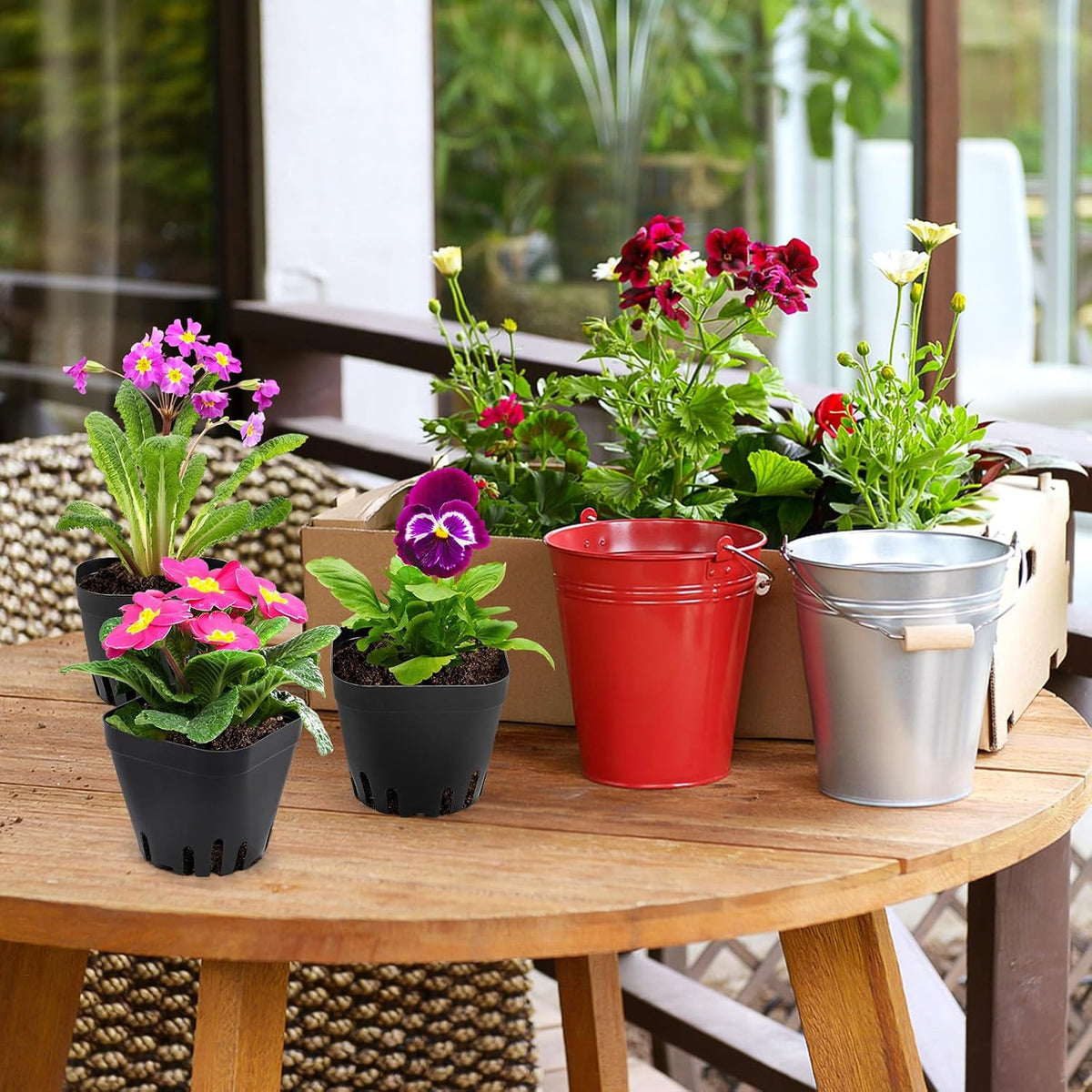 100 Pics Nursery Pots with 5 Pics Sturdy Seedling Trays, Space-Saving Gardening Kit for Indoor and Outdoor Use