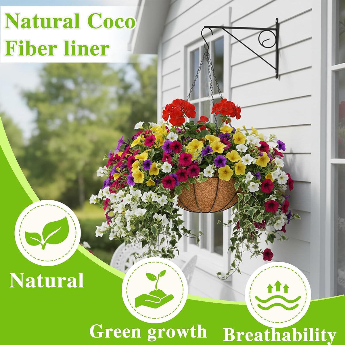 EIMQUVW Metal Hanging Planters Basket Set of 3 Hanging Flower Pots 12 Inch Chain Round Wire Plant Holder with Coco Coir Liner Garden Watering Hanging Baskets for Patio Garden Outdoor1