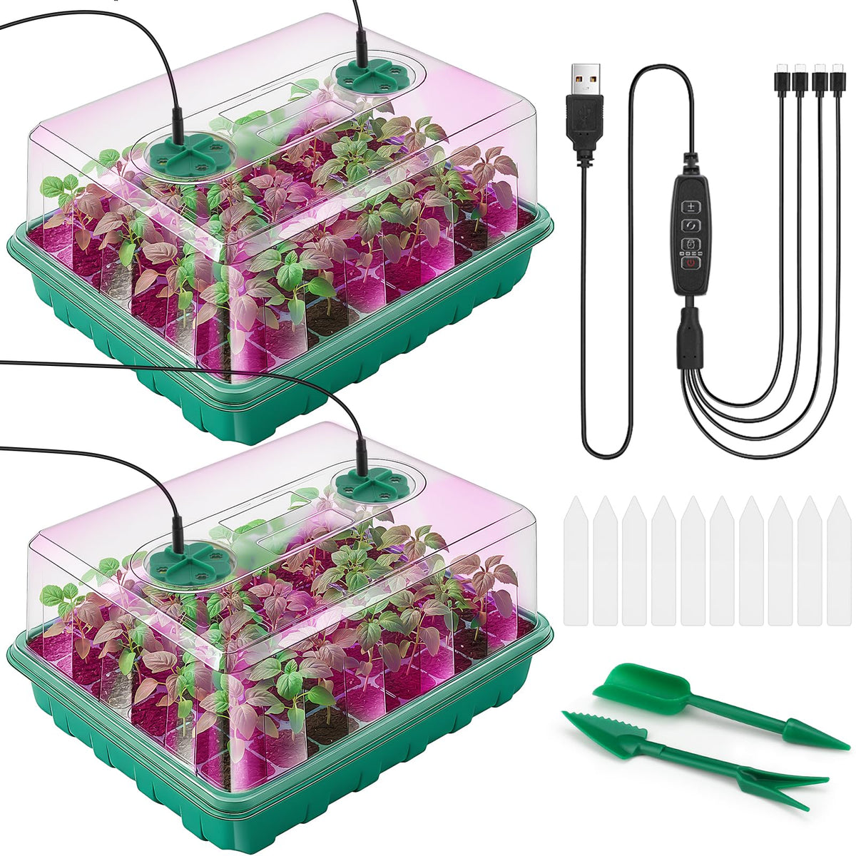 Hanaoyo Self-Watering Seed Starter Tray 2 Packs, 96 Cells Seed Starter Kit with Humidity Vented Domes and High Lid, Germination Kit for Indoor Greenhouse Seed Starter
