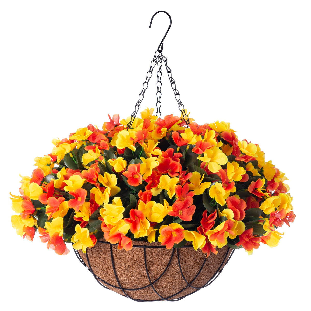 Artificial Flowers with Hanging Basket, Outdoor Faux Plants UV Resistant