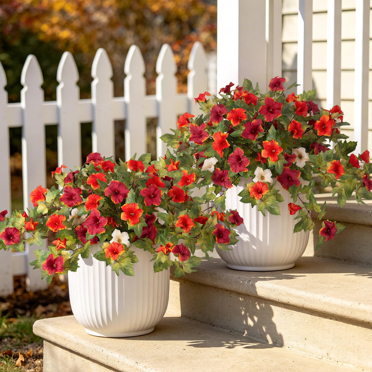 Ammyoo Artificial Hanging Fake Flowers with Basket Plants for Outdoor Decor