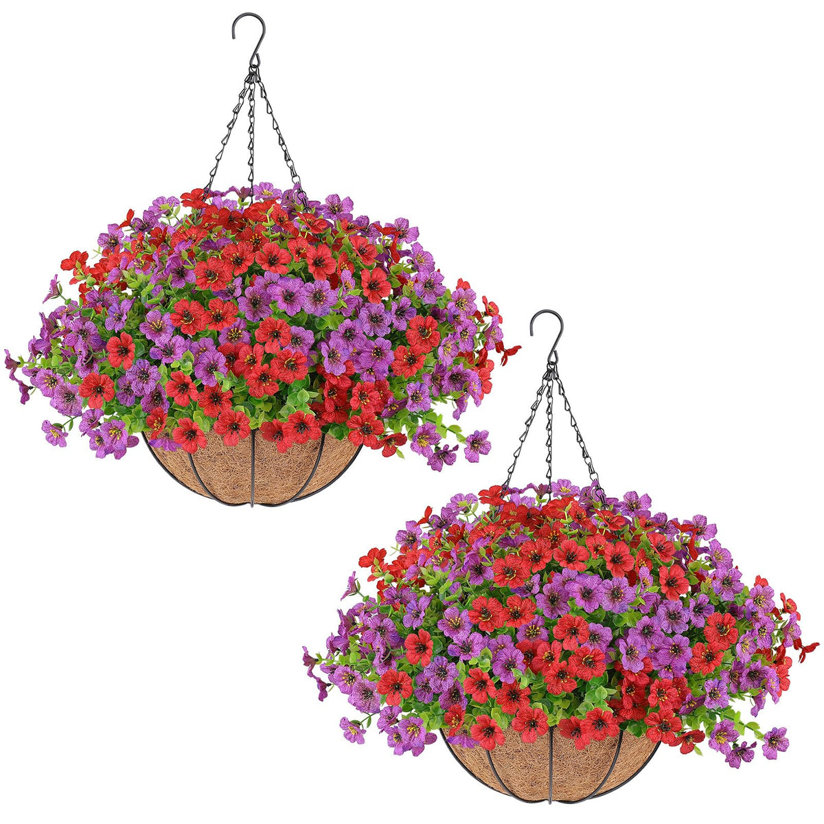 AGIRL 2 Set Artificial Hanging Flowers with Baskets for Outdoors