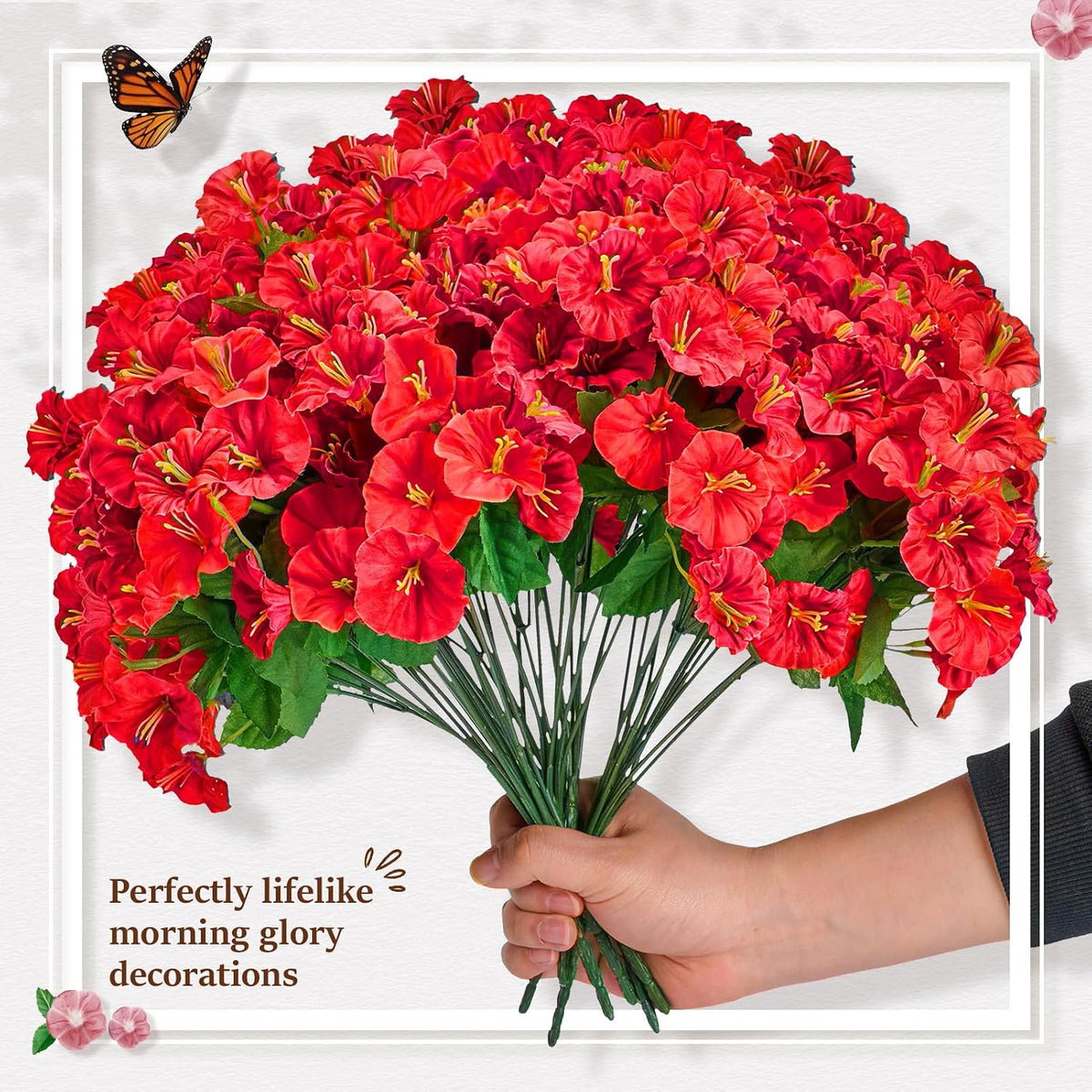 TTQ 2 Pack Artificial Hanging Flower Baskets for Outdoor Decor,Red