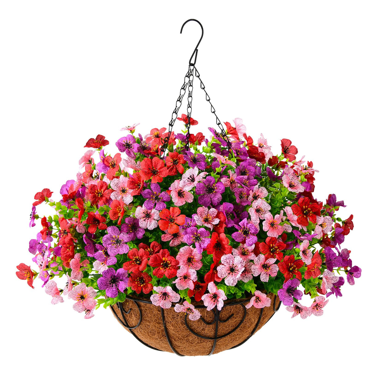 Artificial Fall Hanging Flowers Basket, UV Resistant Mums for Outdoors