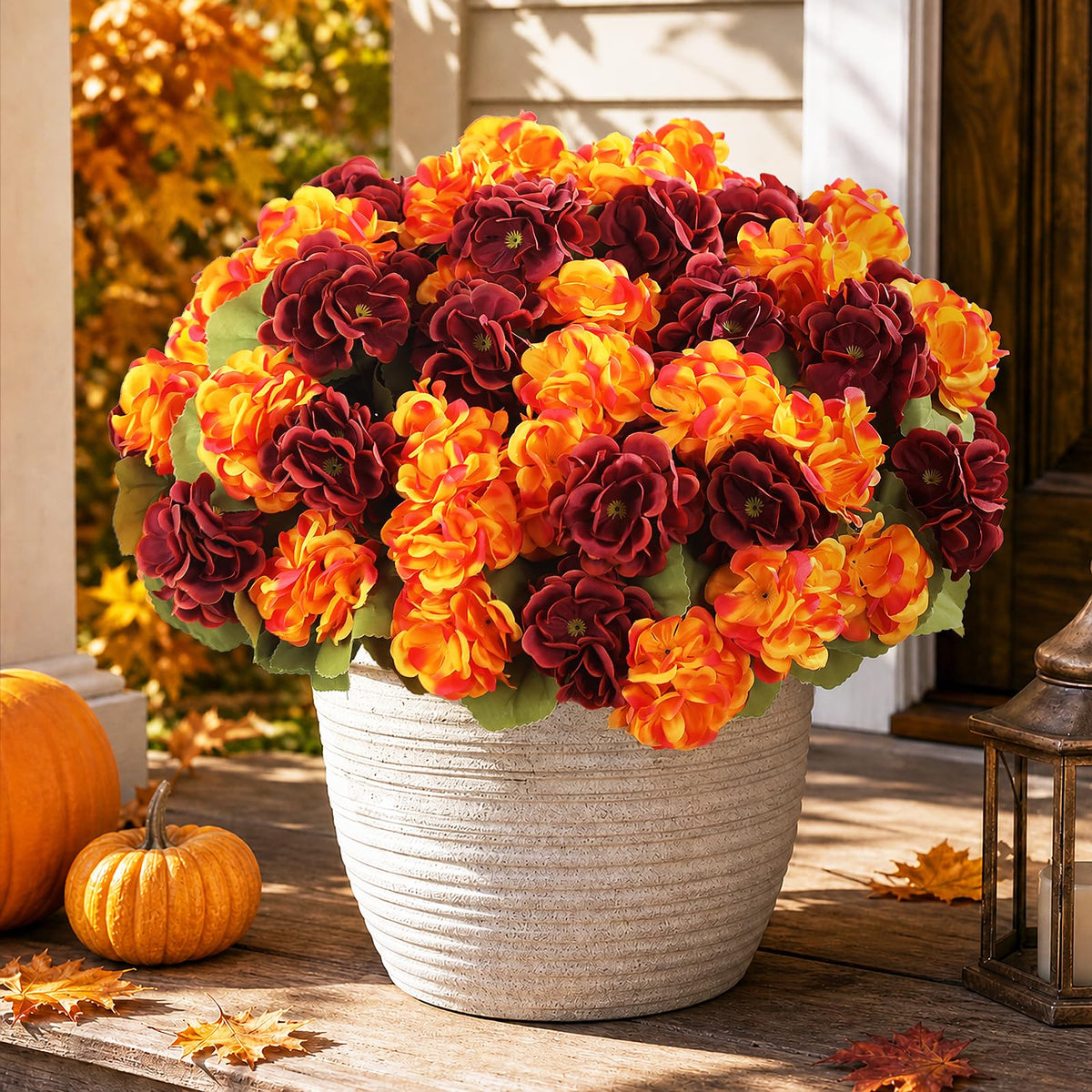 2 Set Artificial Outdoor Fall Flowers with Hanging Baskets