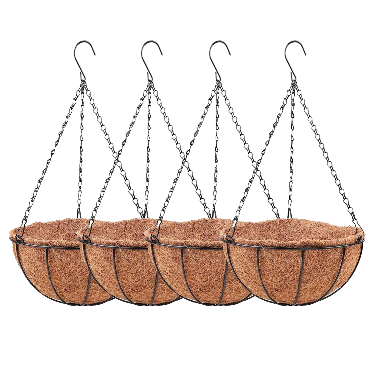 LaLaGreen Round Hanging Baskets (10 in, 2 Pack) Black Metal Coco Liner Pots