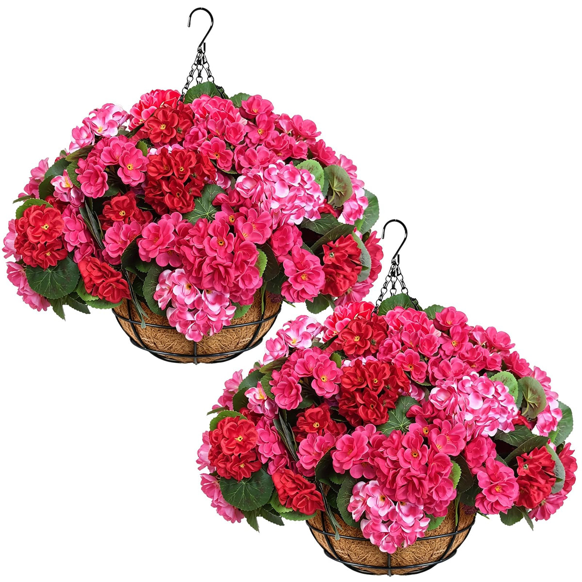 2 Set Artificial Hanging Flower Baskets with Coco Liners, Orange Fall