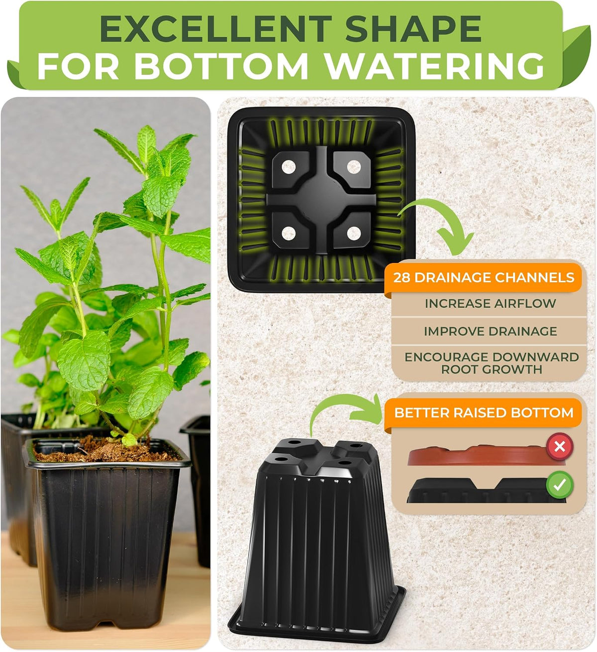 CARPATHEN Nursery Pots for Plants with Drainage Holes, 3.5 inch, 60 Pack