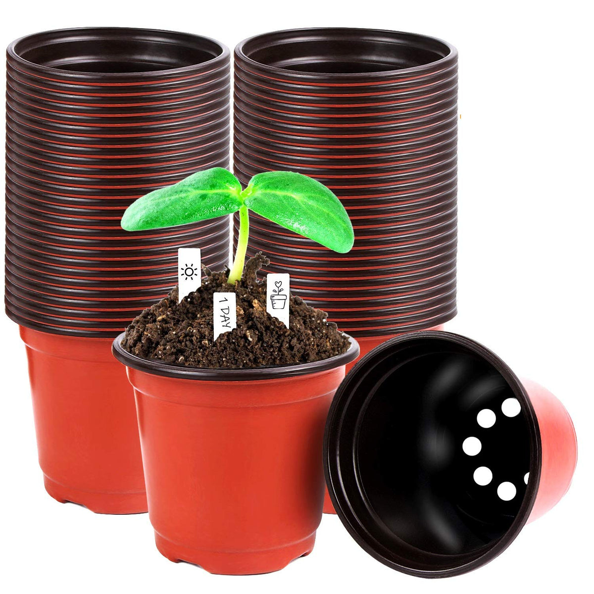 Augshy 120 Pcs Plastic Plants Nursery Pot, Seed Starting Pots 4,5,6-Inch