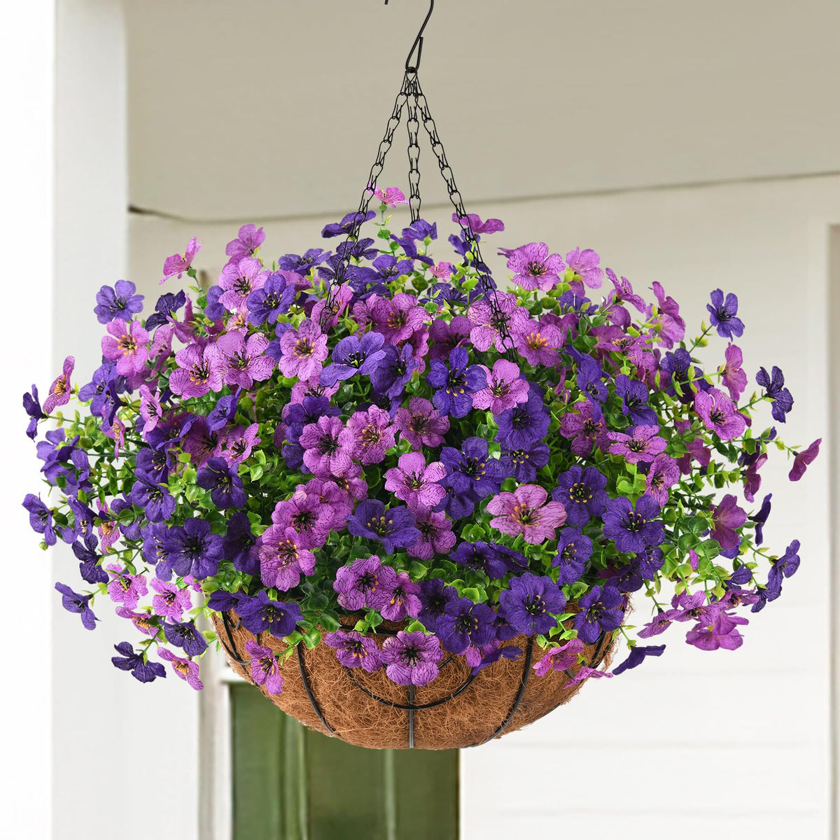 Fake Mums Fall Artificial Hanging Flowers Baskets for Outdoor Decoration