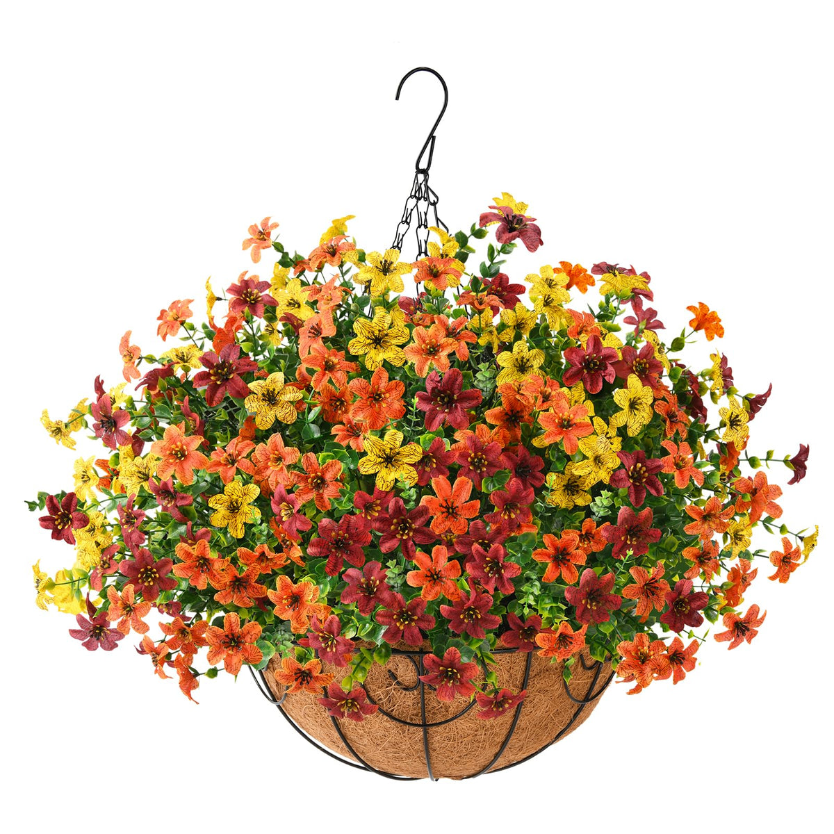 INQCMY Fake Hanging Flowers with Basket Artificial Violet for Outdoor