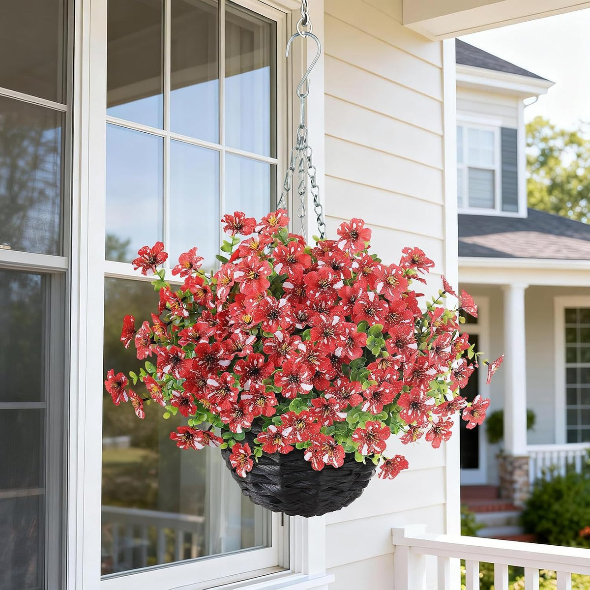 2PCS Fake Eucalyptus Silk Flower Hanging Plant for Porch Decor(Red)