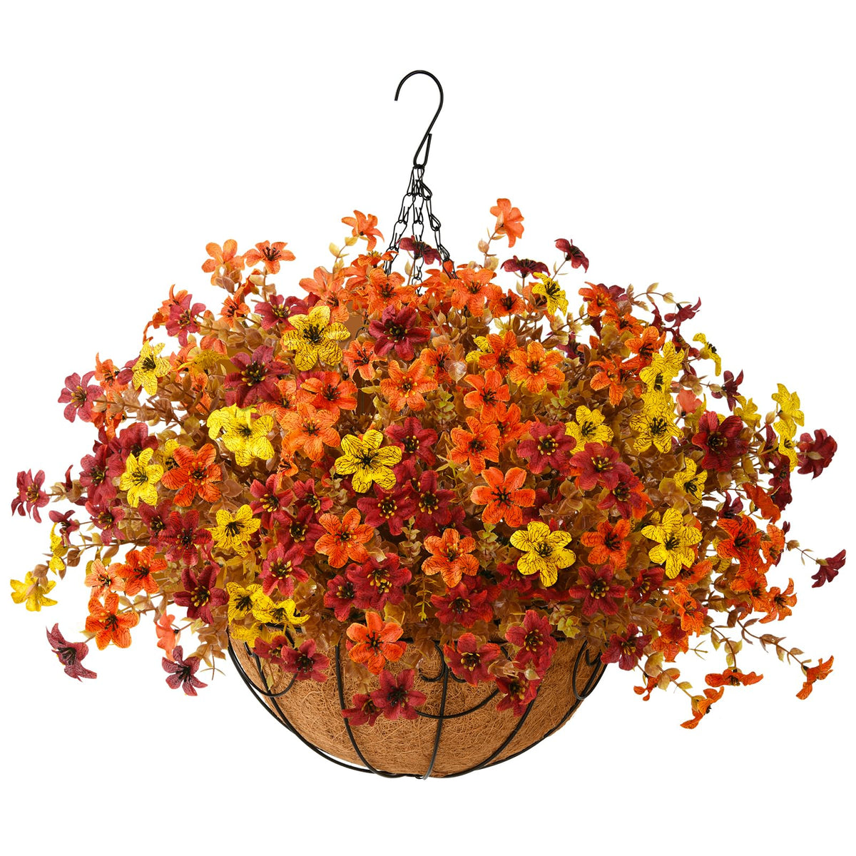 INQCMY Fake Hanging Flowers with Basket Artificial Violet for Outdoor