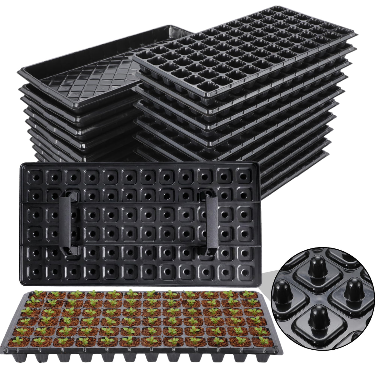 20Pack 72-Cell Seed Starter Trays with Base Tray & Dibber for Gardening.