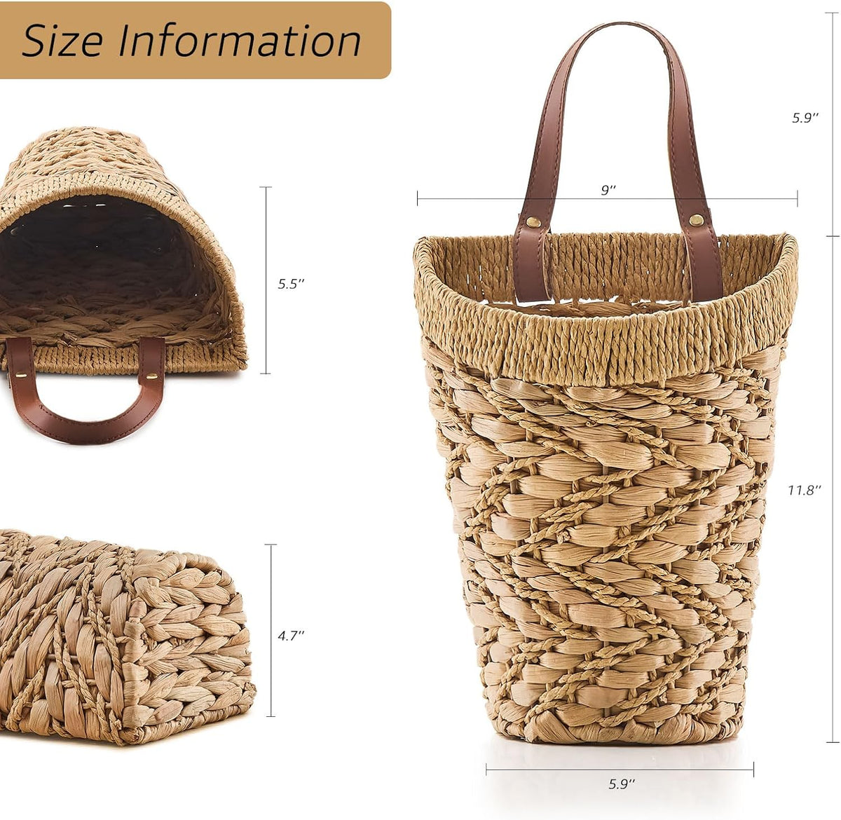 Handwoven Water Hyacinth Boho Front Door Basket for Flower Plants