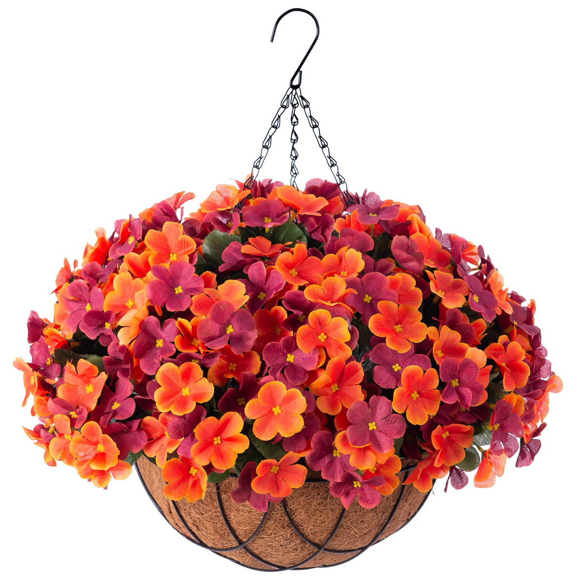Artificial Flowers with Hanging Basket, Outdoor Faux Plants UV Resistant