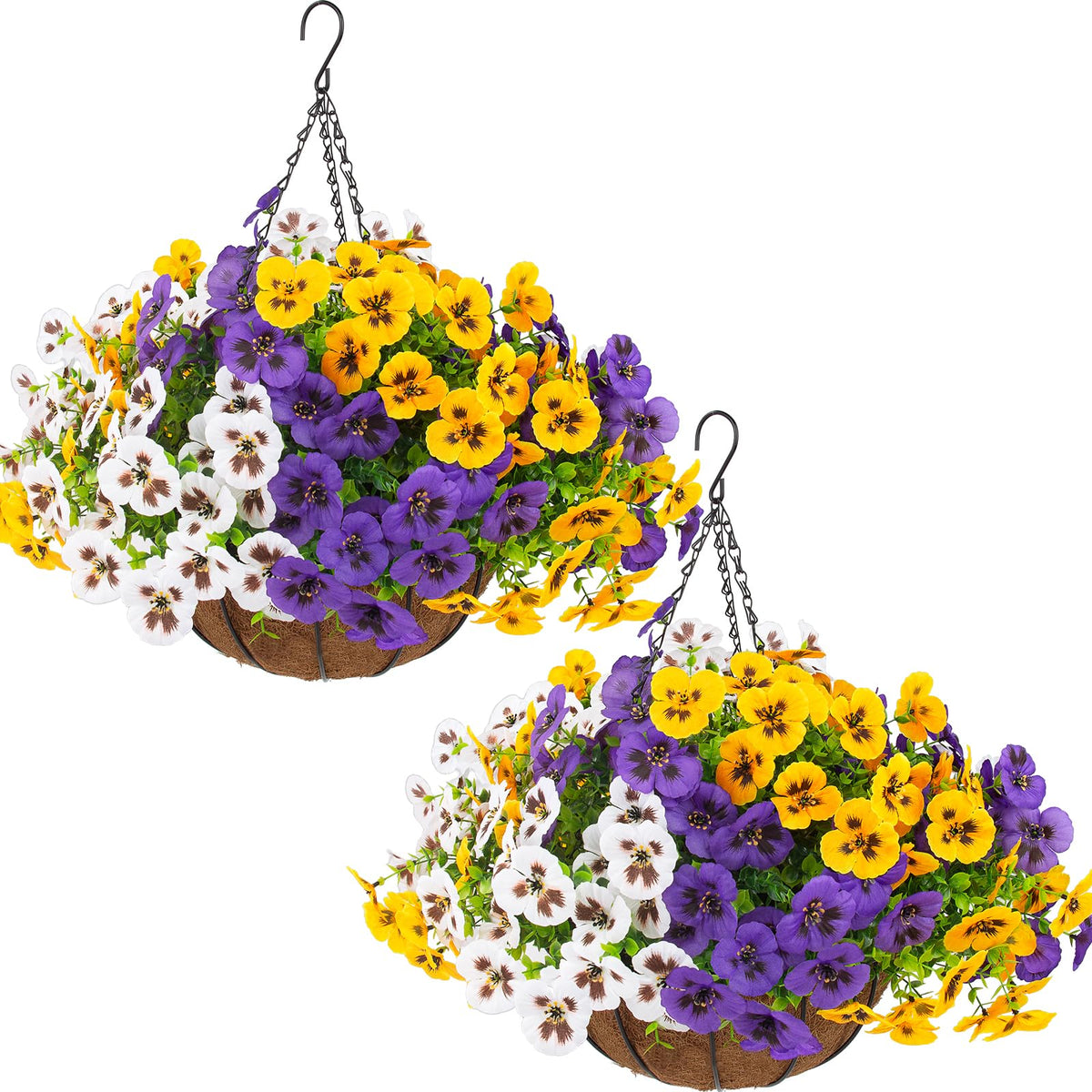 lovemoon 2 Set Artificial Outdoor Pansy Flowers with Hanging Baskets