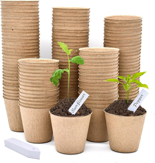 INCIKITI Biodegradable Peat Pots for Seedling - 120 Pack 3.15 inch Biodegradable Plant Seed Starters Kits with 30 Plant Labels, Garden Germination Nursery Pots for Flower Vegetable Seed Germination
