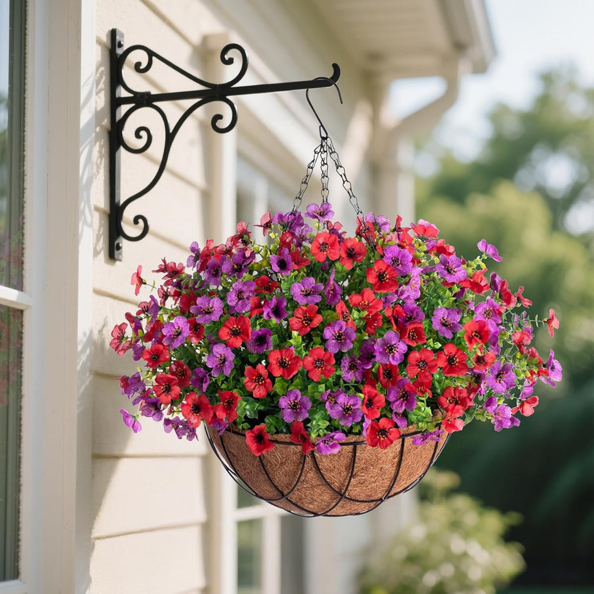 INXUGAO Artificial Fake Flowers Hanging Basket for Outdoor Decoration