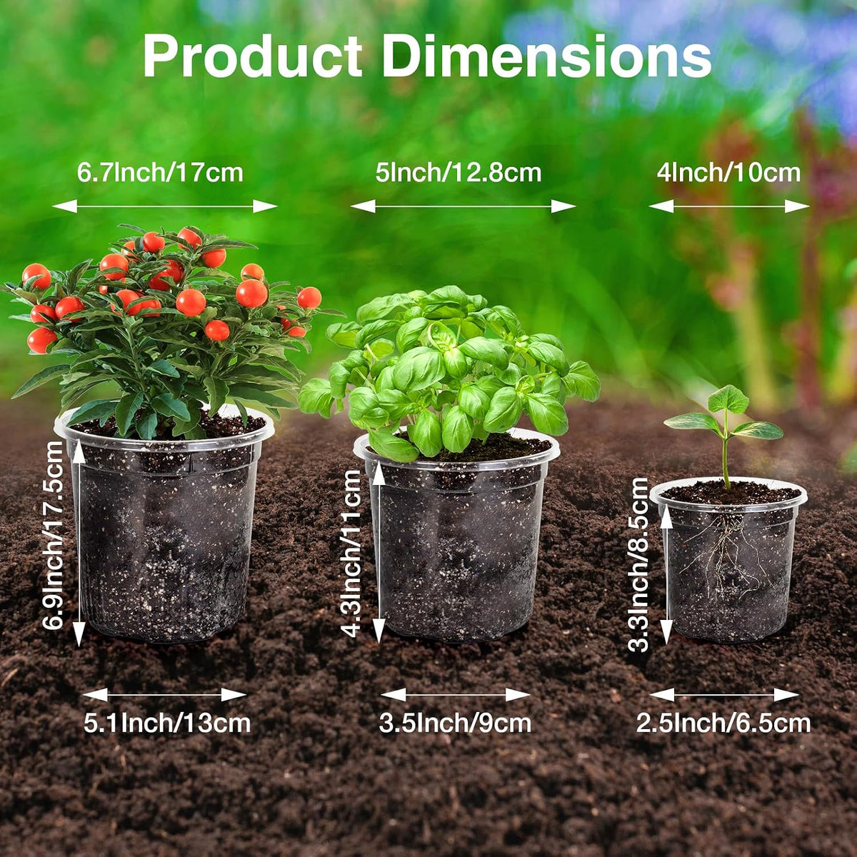 Bonviee Clear Nursery Pots with Drainage Holes, 4/5/7 Inch, 30-Pack