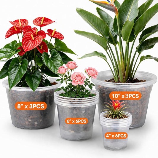 18-Pack Clear Nursery Pots with Drainage, Transplant Set, More Small Pots