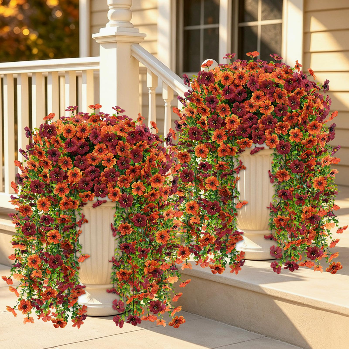 8PCS Artificial Fall Hanging Flowers for Outdoor Realistic hanging Mums