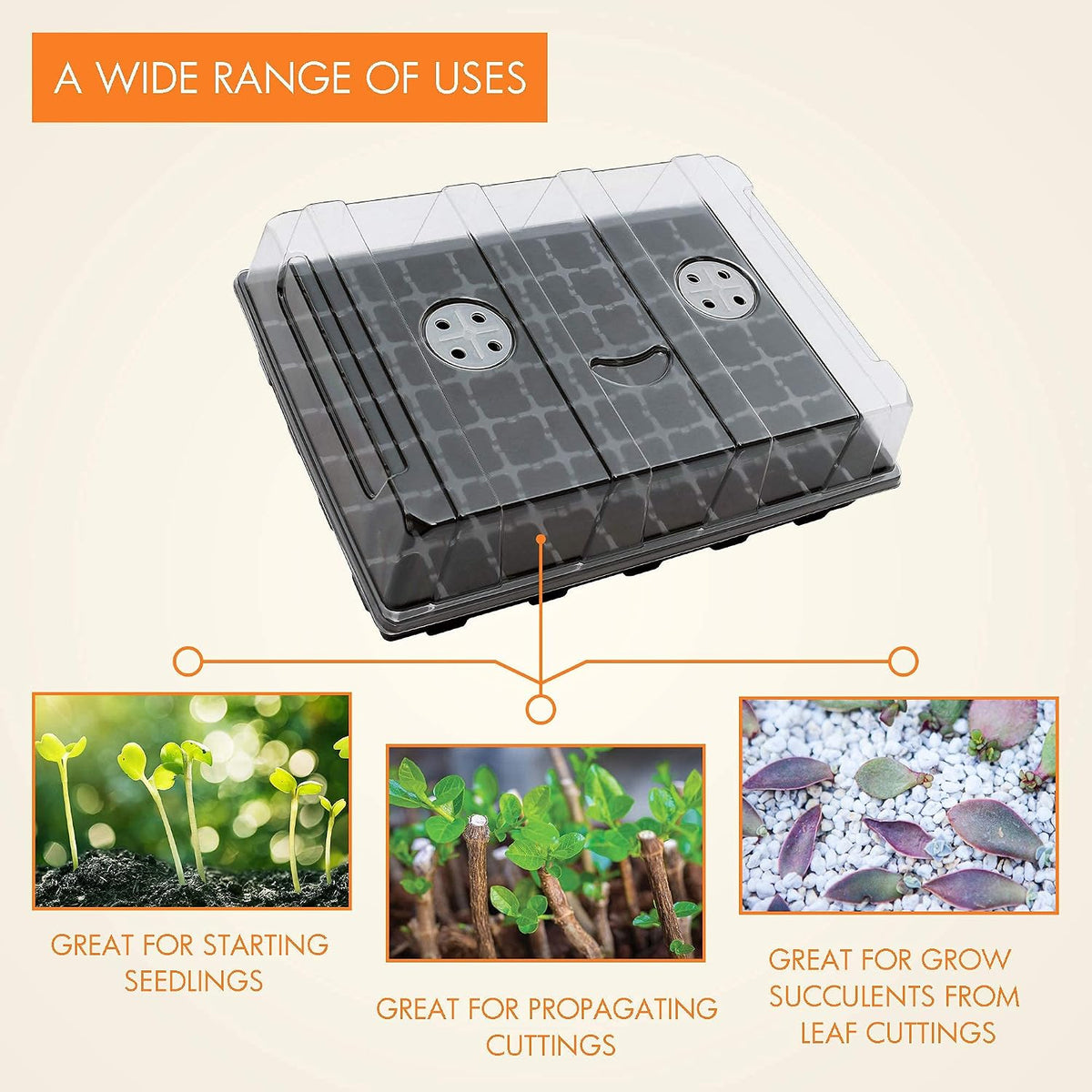 Gardzen Seed Starter Tray, 5 Pack Smiling Face Plant Germination Trays with Total 350-Cell, Seed Starter Kit with Humidity Vented Domes and Bases for Starting Vegetable Flower Herb Seeds 18" x 14"