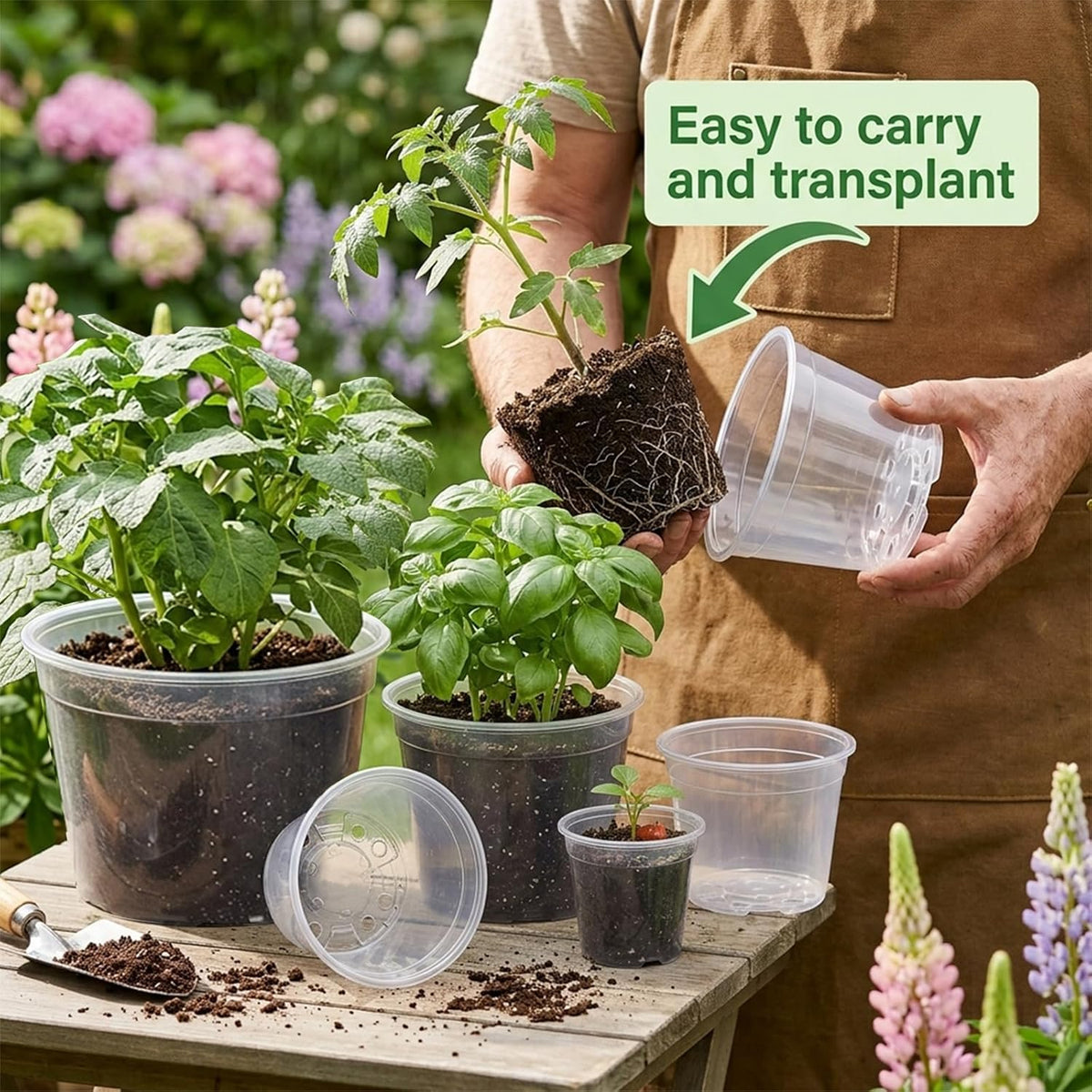 18-Pack Clear Nursery Pots with Drainage, Transplant Set, More Small Pots