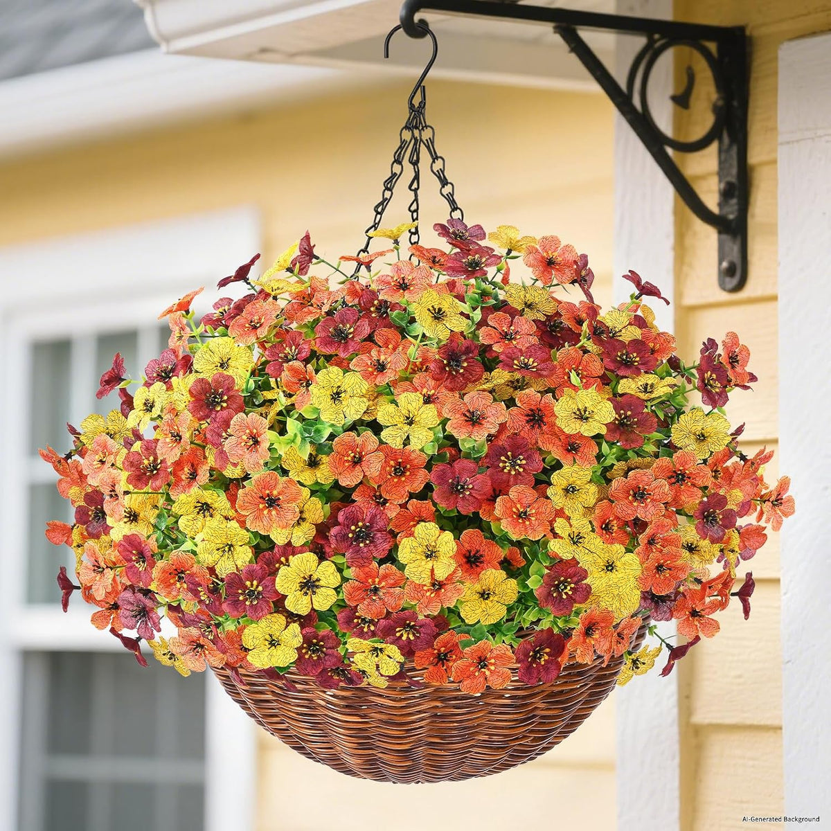 Yastouay 12 Bundles Fake Mums Fall Hanging Basket for Outdoor Decorations