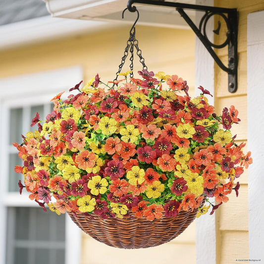 Yastouay 12 Bundles Fake Mums Fall Hanging Basket for Outdoor Decorations