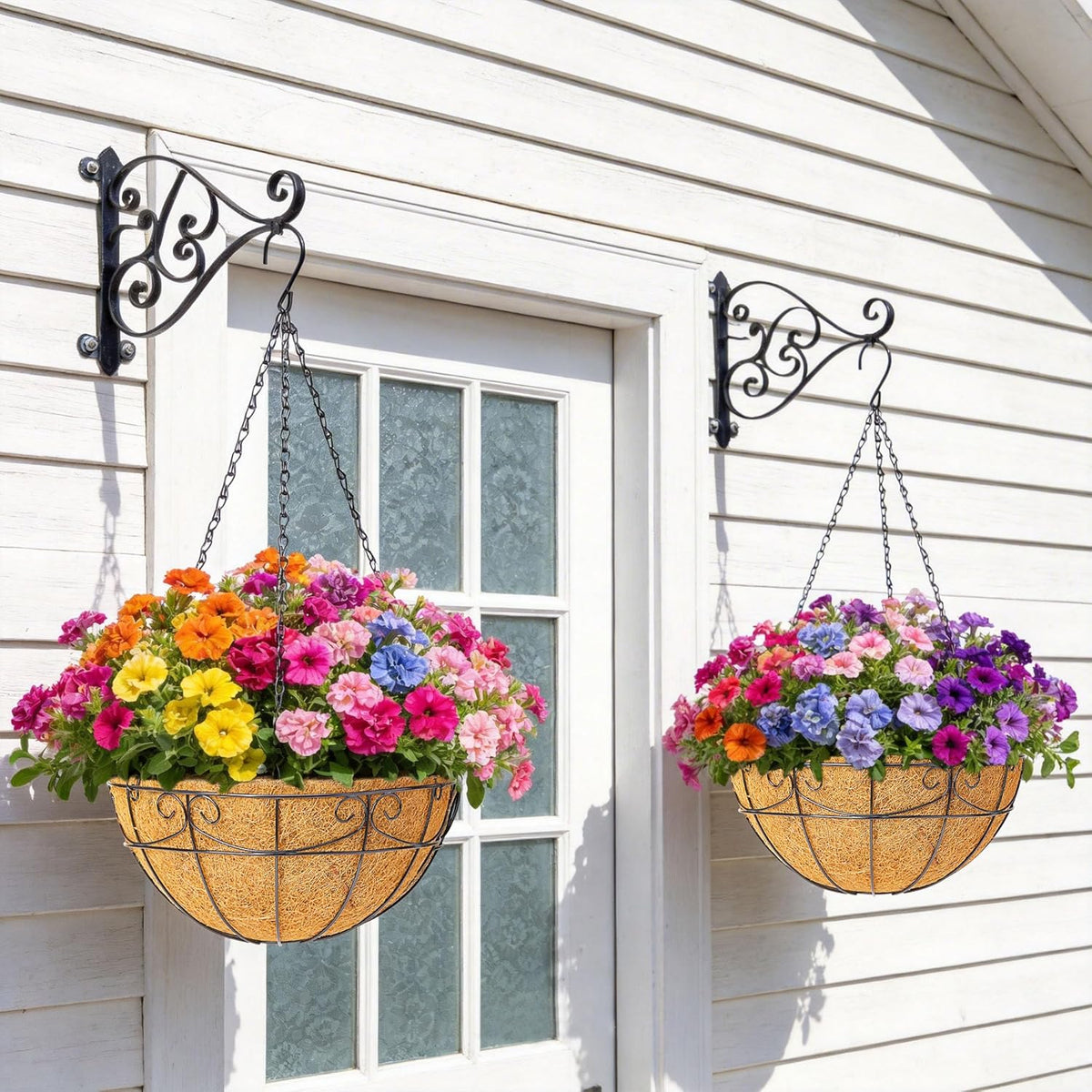 3 Pack 12 Inch Hanging Baskets for Plants Outdoor - Metal Hanging Planters for Outdoor Plants with Coco Liners - Heavy Duty Empty Hanging Flower Pots for Porch Patio Garden
